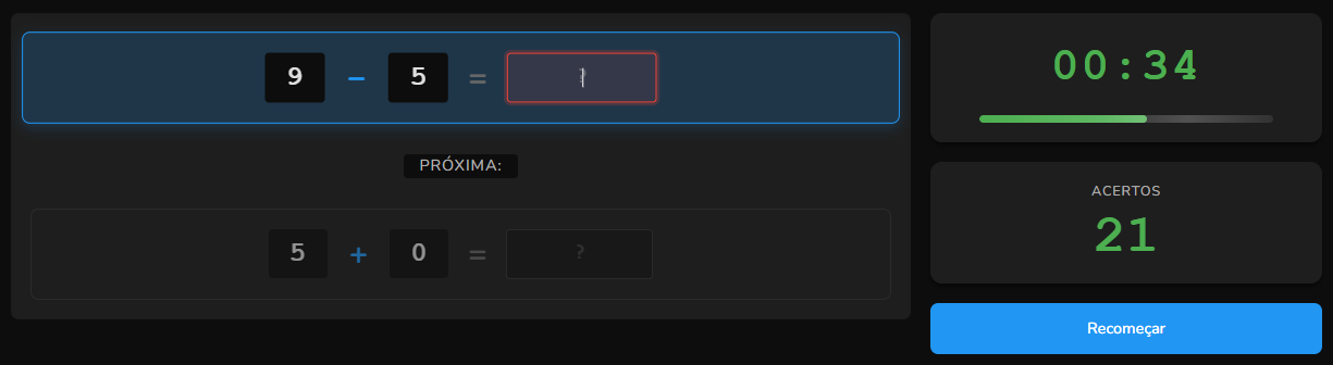 Aviso de algarismo digitado errado