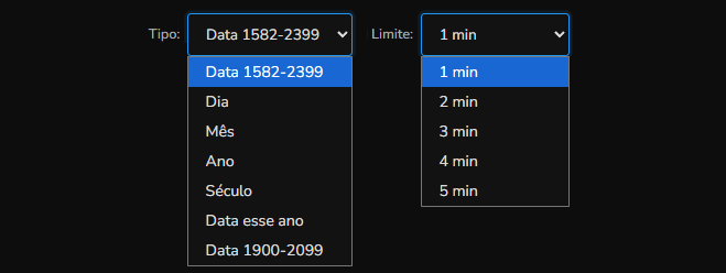 Filtros de tipo e limite na página de calendário
