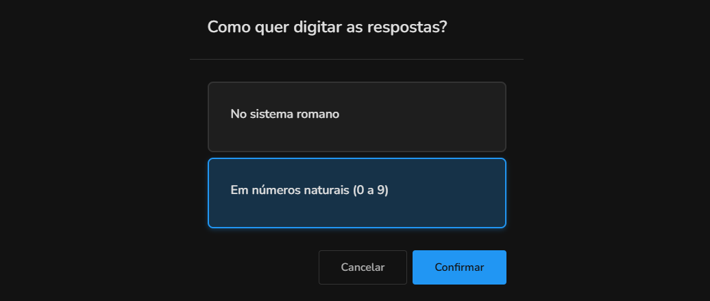 Modal de escolha do formato de resposta