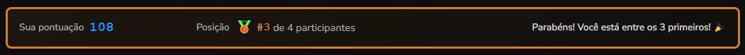 Quadro mostrando a posição do usuário no ranking